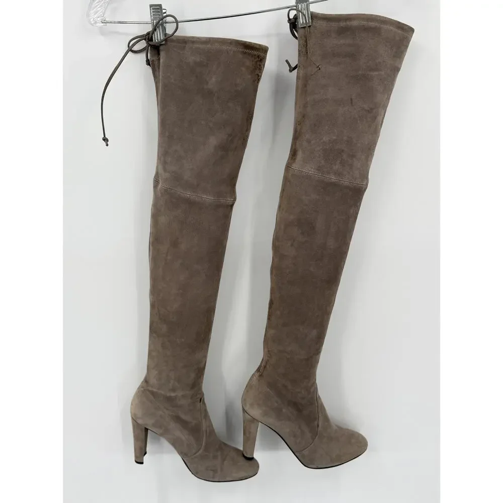Stuart Weitzman Taupe Suede Tie-Top Over-the-Knee Boots Size 9M Fall Fashion